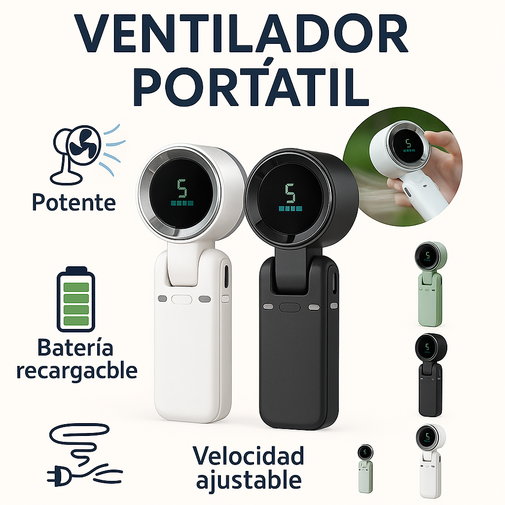 Mini ventilador turbo 3 en 1, potente ventilador de viento plegable de 180° con 5 velocidades