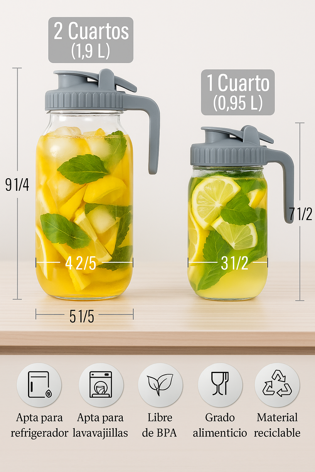 Botellas de bebidas y jugo con asa y tapas Boca ancha Bebida directa para adultos