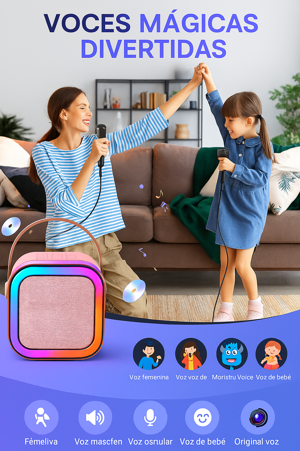 Altavoz Karaoke Inalámbrico Portátil Mini K12 con Doble Micrófono de Alta Calidad