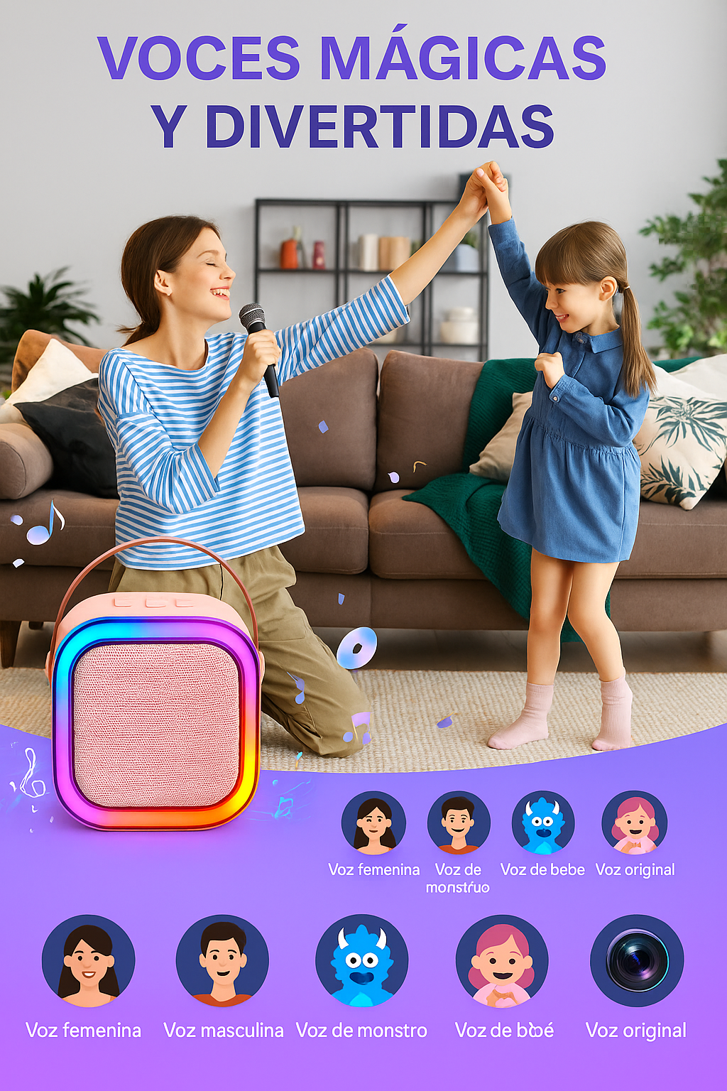 Altavoz Karaoke Inalámbrico Portátil Mini K12 con Doble Micrófono de Alta Calidad