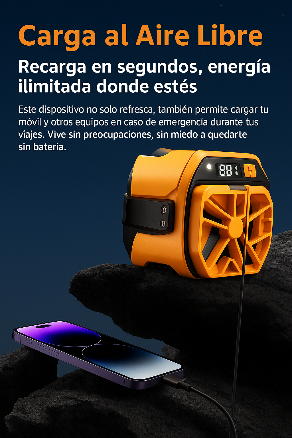 Ventilador portátil, ventilador de cintura recargable por USB con clip y banco de energía, ventilador personal para viajes al aire libre y campamentos