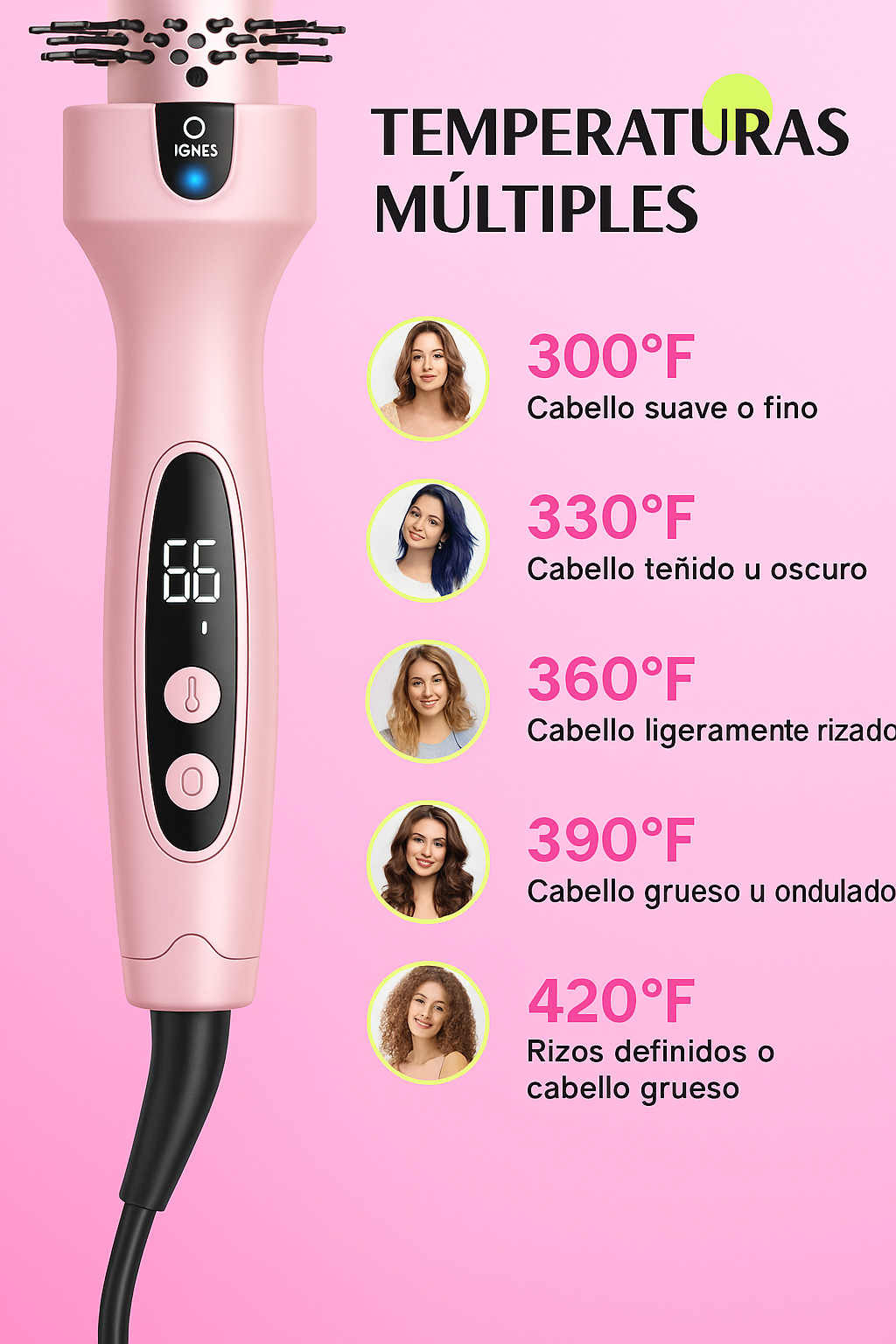 Cepillo térmico simple de iones negativos