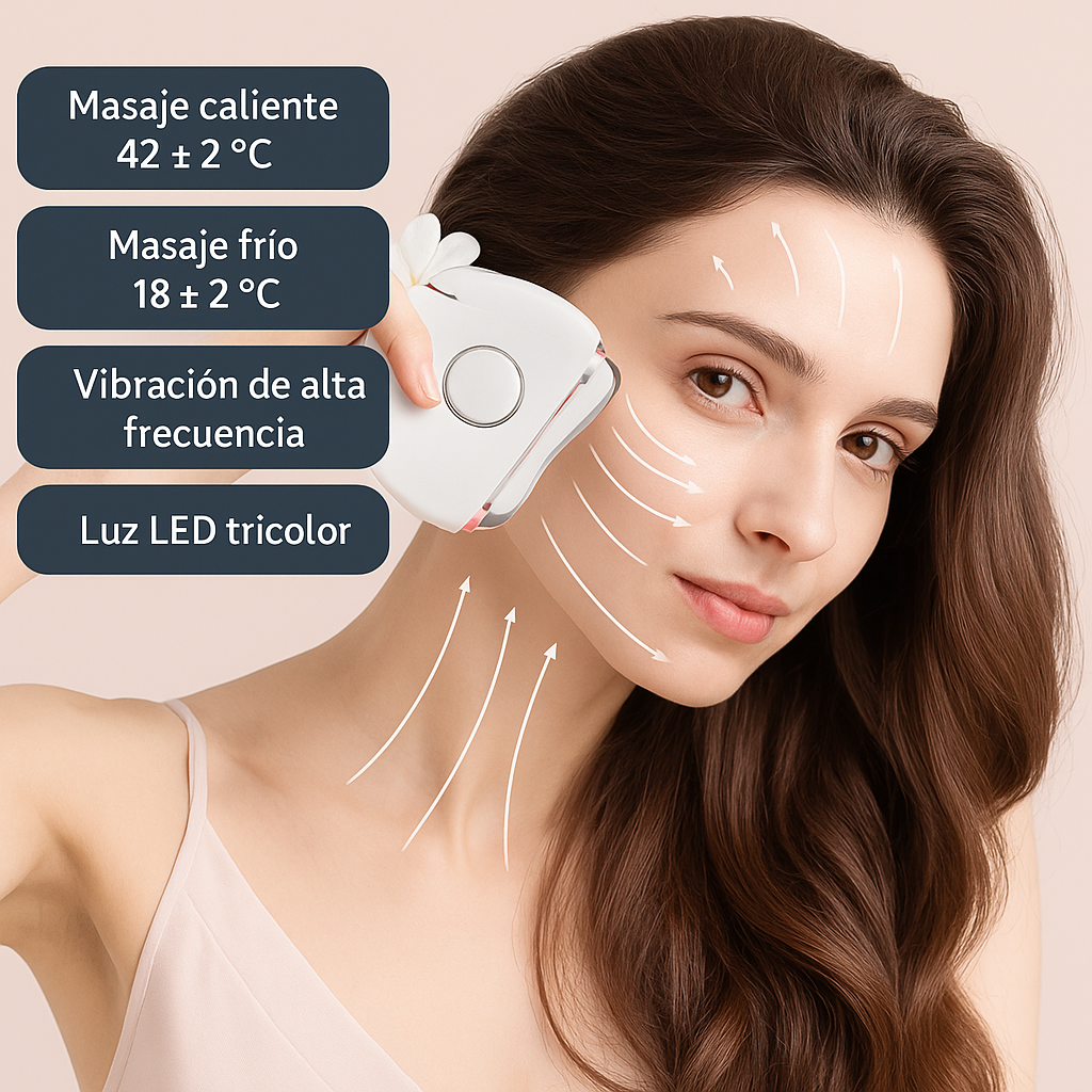 Máquina de belleza Facial portátil Popular 2024, uso doméstico, 3 luces LED, herramienta de masaje EMS Guasha para el cuidado de la piel con función de ajuste